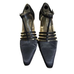 Andrew Geller Black Strappy Rhinestone Buckle Dress Shoes